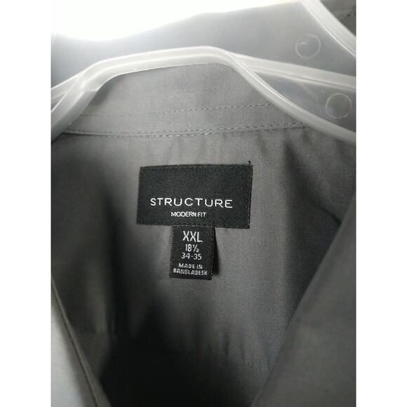 Structure Men's XXL Shirt Modern Fit Grey Collared Button Long Sleeves - Picture 4 of 9